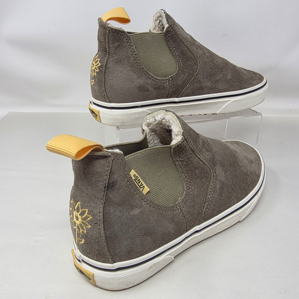 Vans Mary Rand Mid Slip MTE Suede Shoes Womens 7 Mens 5.5 Pewter Gray Sunflower